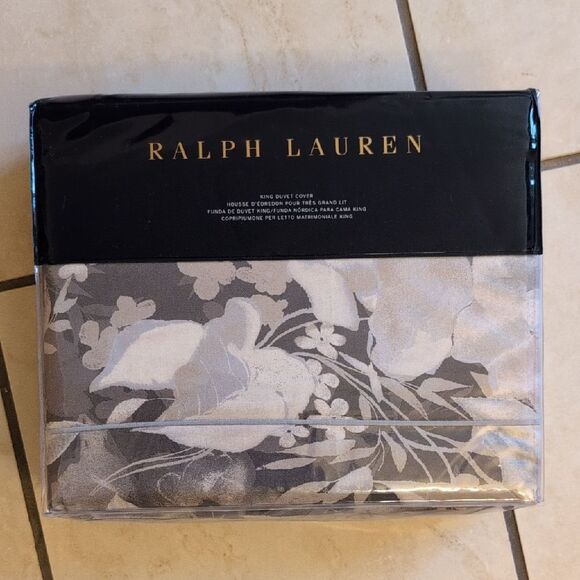 NWT Ralph Lauren King Duvet Cover Avery Charcoal Floral Grey - Picture 2 of 7